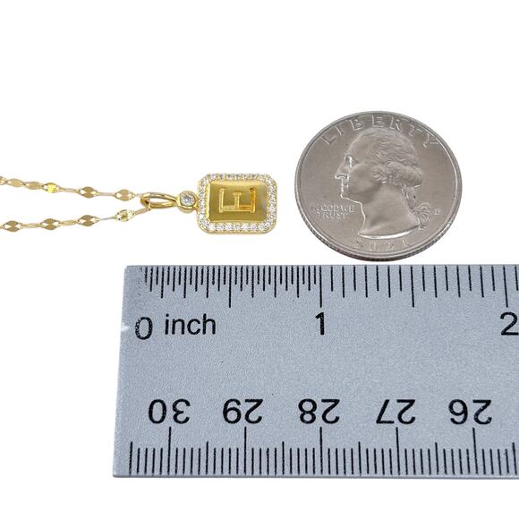 Gold-Tone Sterling Silver E Initial Cubic Zirconia Tinsel Chain Necklace 16"-18" - Picture 4 of 7